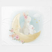 Couverture Polaire Aquarelle maman et bébé lapins sur la lune (Devant (Horizontal))