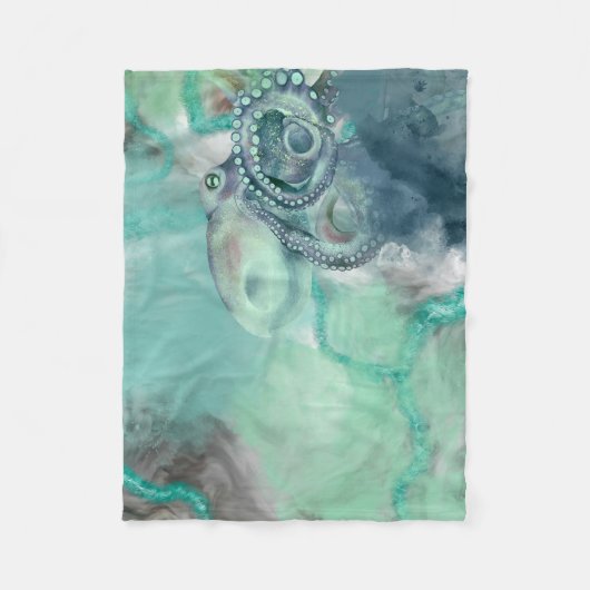Couverture Polaire Aquarelle marine Aqua Ocean Octopus (Devant)