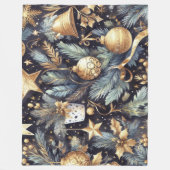 Couverture Polaire Aquarelle Marine Bleu Or Motifs de Noël (Devant)
