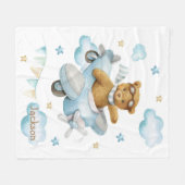 Couverture Polaire Aquarelle mignon bébé ours avion (Devant (Horizontal))