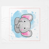 Couverture Polaire Aquarelle mignonne bébé éléphant (Devant (Horizontal))