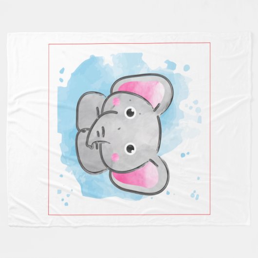 Couverture Polaire Aquarelle mignonne bébé éléphant (Devant (Horizontal))