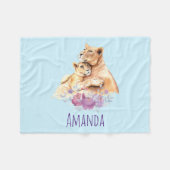 Couverture Polaire Aquarelle mignonne Mère Lion & Cub (Devant (Horizontal))