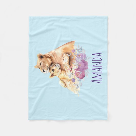 Couverture Polaire Aquarelle mignonne Mère Lion & Cub (Devant)