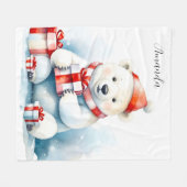 Couverture Polaire Aquarelle mignonne Ours blanc blanc Noël (Devant (Horizontal))