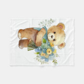 Couverture Polaire Aquarelle mignonne Ours en Teddy avec fleurs Bouqu (Devant (Horizontal))