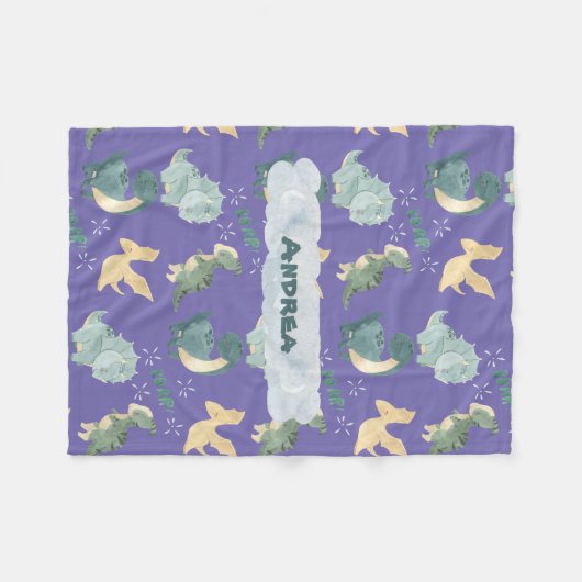 Couverture Polaire Aquarelle mignonne sur Cloud Dinosaur violet clair (Devant (Horizontal))