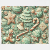 Couverture Polaire Aquarelle Mint Vert Motifs de Noël (Devant (Horizontal))