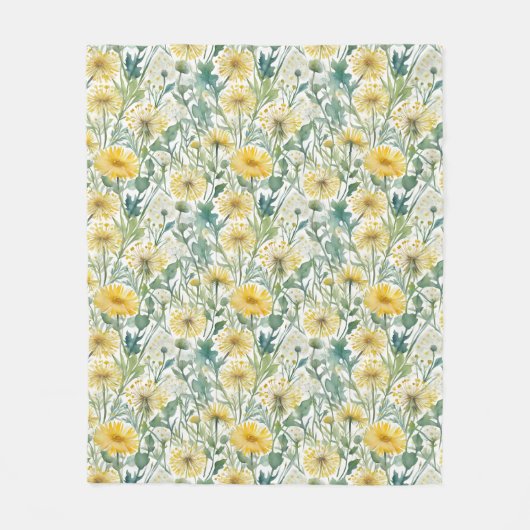 Couverture Polaire Aquarelle moderne Jaune Dandelions Motif Floral (Devant)