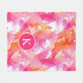Couverture Polaire Aquarelle Monogram Rose Orange Abstrait (Devant (Horizontal))