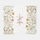 Couverture Polaire Aquarelle monogramme Fleur sauvage Floral de prair (Devant (Horizontal))
