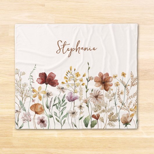 Couverture Polaire Aquarelle monogramme Fleur sauvage Joli Floral