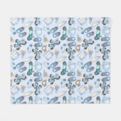 Couverture Polaire Aquarelle Motif bleu bébé avec jouets (Devant (Horizontal))