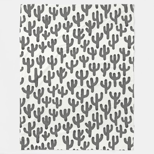 Couverture Polaire Aquarelle Motif Cactus - Noir (Devant)