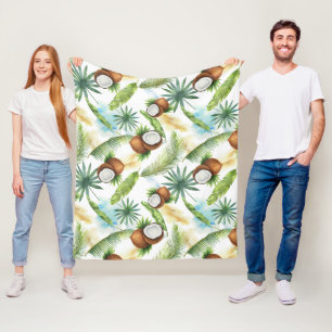 Couverture Polaire Aquarelle Motif de noix de coco tropicale