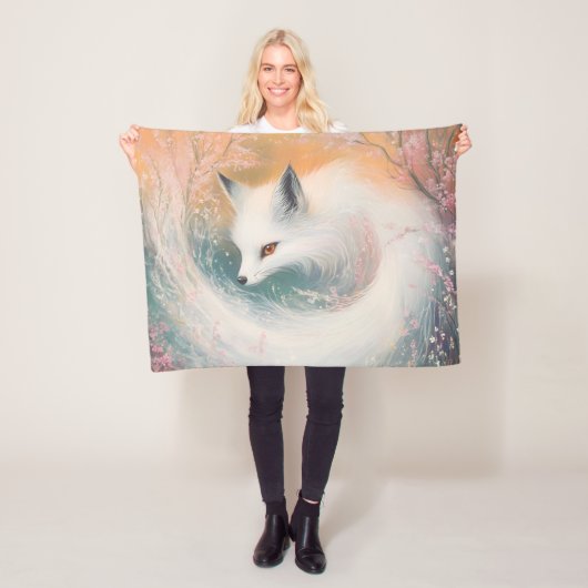 Couverture Polaire Aquarelle Mystic Bloom Spring Fox (En situation)