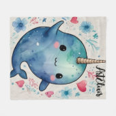 Couverture Polaire Aquarelle Narwhal Heart Floral Print (Devant (Horizontal))