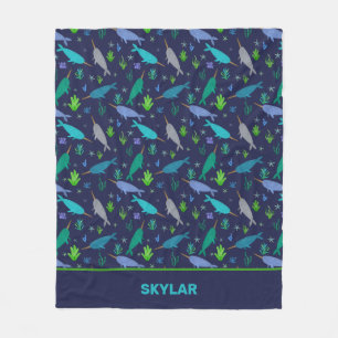 Couverture Polaire Aquarelle Narwhals Sous Les Enfants D'Or De La Mer