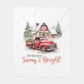 Couverture Polaire Aquarelle Noël Vintage Camion et grange (Devant)