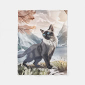 Couverture Polaire Aquarelle Noir et Blanc Fluffin Chat dans la natur (Devant)
