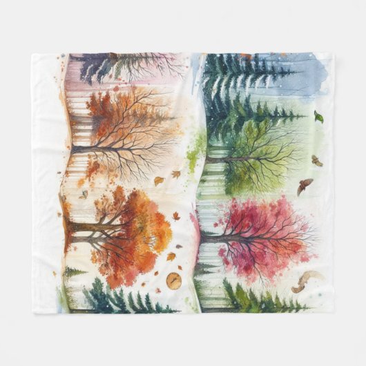 Couverture Polaire Aquarelle numérique 4 saisons confortable (Devant (Horizontal))