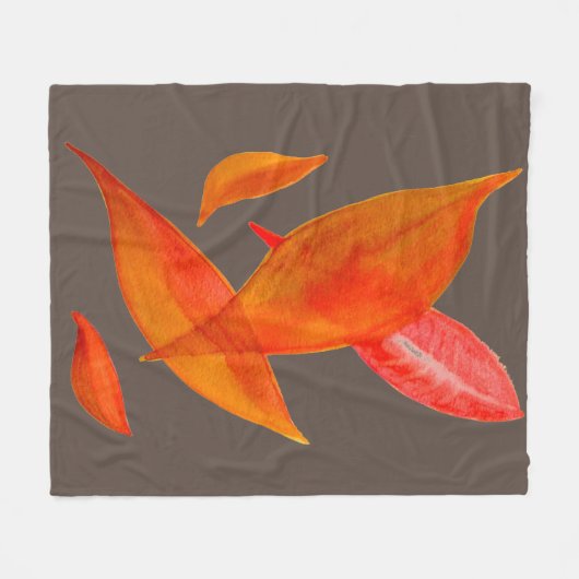 Couverture Polaire Aquarelle orange automne feuilles thème art (Devant (Horizontal))
