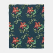 Couverture Polaire Aquarelle Orange Lily Illustration Turquoise foncé (Devant)