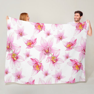 Couverture Polaire Aquarelle Orchidées Design 15