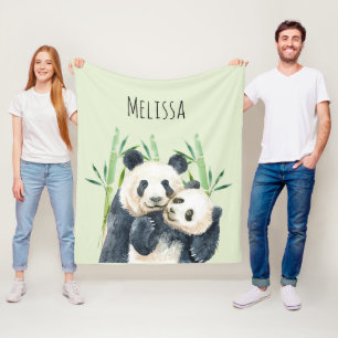 Couverture Polaire Aquarelle Panda Ours Maman & Bébé en Bambou
