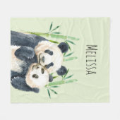 Couverture Polaire Aquarelle Panda Ours Maman & Bébé en Bambou (Devant (Horizontal))