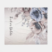 Couverture Polaire Aquarelle Pastel Bleu Fleurs Beige Élégant (Devant (Horizontal))