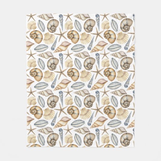 Couverture Polaire Aquarelle pastel bleu vert couleurs coquilles (Devant)