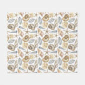 Couverture Polaire Aquarelle pastel bleu vert couleurs coquilles (Devant (Horizontal))