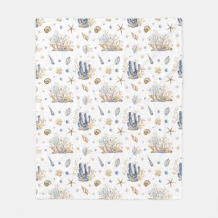 Couverture Polaire Aquarelle pastel bleu vert couleurs coquilles