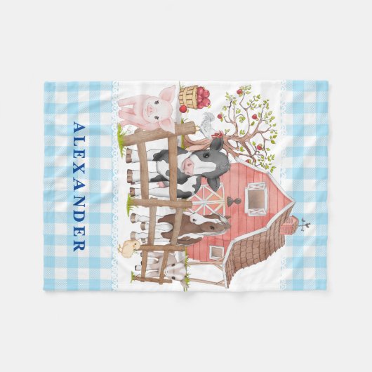 Couverture Polaire Aquarelle Pays Ferme Animaux Bébé Garçon Nursery F (Devant (Horizontal))