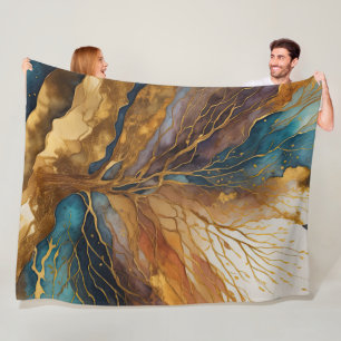 Couverture Polaire Aquarelle Paysage Abstrait Peinture Arbre d'or