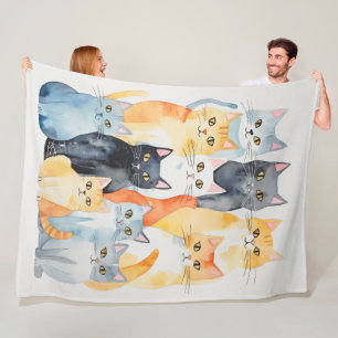 Couverture Polaire Aquarelle Peint Colorful Chat Collage