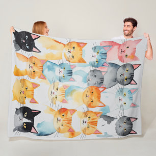 Couverture Polaire Aquarelle Peint Colorful Chat Collage