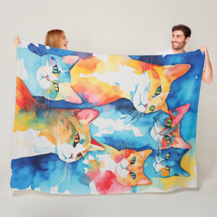Couverture Polaire Aquarelle Peint Colorful Chat Collage