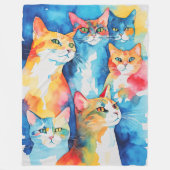 Couverture Polaire Aquarelle Peint Colorful Chat Collage (Devant)