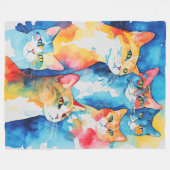 Couverture Polaire Aquarelle Peint Colorful Chat Collage (Devant (Horizontal))