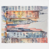 Couverture Polaire Aquarelle Peint Urbain Cityscape Skyscapers (Devant (Horizontal))