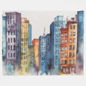 Couverture Polaire Aquarelle Peint Urbain Cityscape Skyscapers (Devant (Horizontal))
