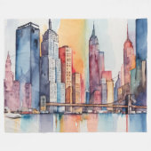 Couverture Polaire Aquarelle Peint Urbain Cityscape Skyscapers (Devant (Horizontal))