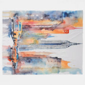 Couverture Polaire Aquarelle Peint Urbain Cityscape Skyscapers (Devant (Horizontal))