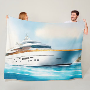 Couverture Polaire Aquarelle Peint Yacht sur l'eau bleue
