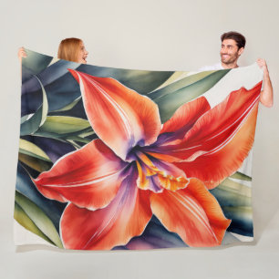 Couverture Polaire Aquarelle Peinte Orange Lily Flower