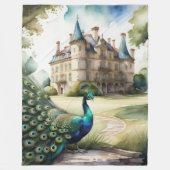 Couverture Polaire Aquarelle Peinture de Peacock et Château (Devant)
