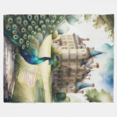 Couverture Polaire Aquarelle Peinture de Peacock et Château (Devant (Horizontal))