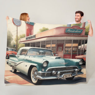 Couverture Polaire Aquarelle Peinture de voiture et de dîner d'époque